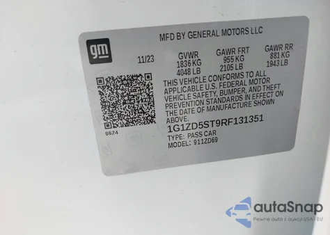 2024 Chevrolet Malibu Fwd 1Lt из США, поврежденный, VIN 1G1ZD5ST9RF131351